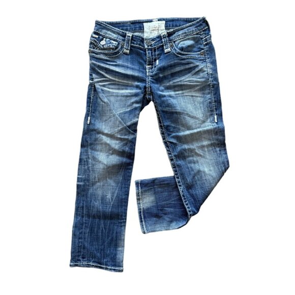 BIG⭐️STAR “Liv” Low Rise Flap Pocket Jeans 👖 Distressed Bootcut Denim Sz 25R - Picture 2 of 16